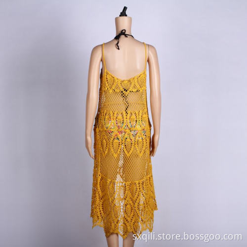 Yellow sleeveless beach dress summer wraps sexy beachwear
